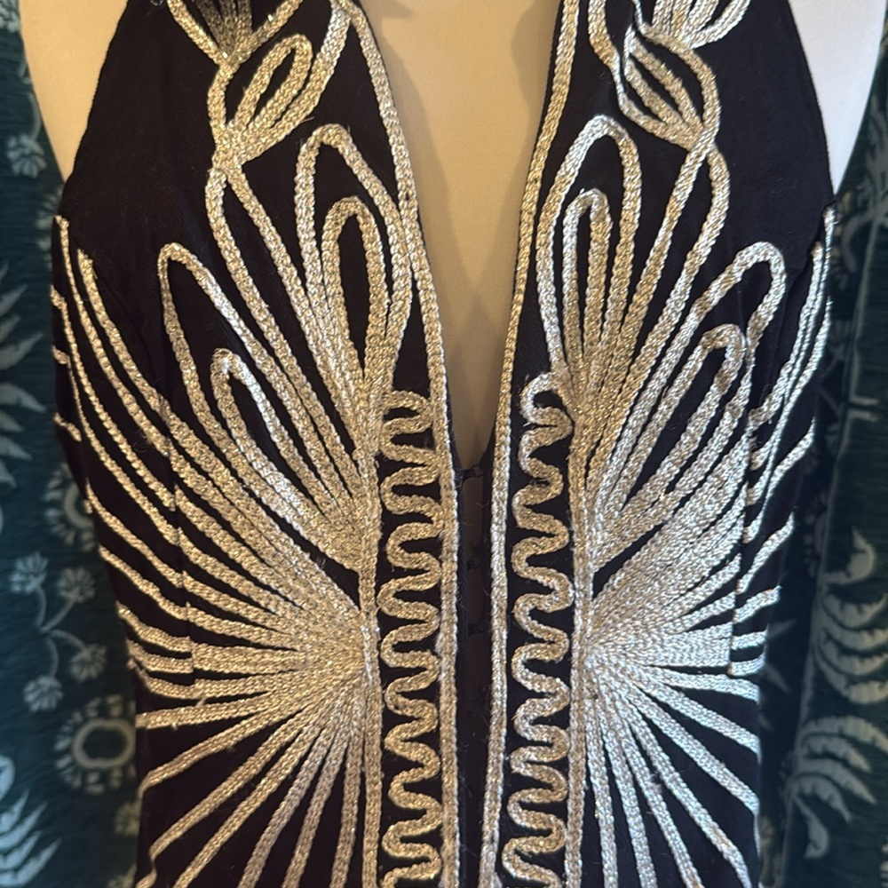 Free People Head West Black Silver Embroidered Halter Sleeveless Vest Top S NWOT - Picture 9 of 13